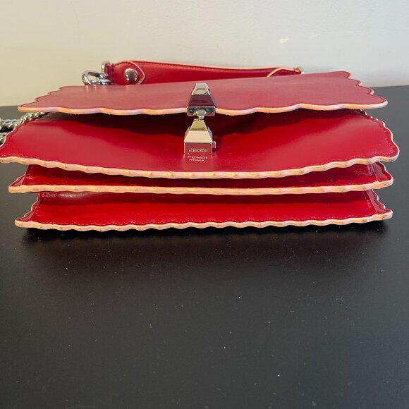 FENDI Vitello Liberty Scalloped Studded Kan I Shoulder Bag in Fragola - Preowned - Picture 3 of 14